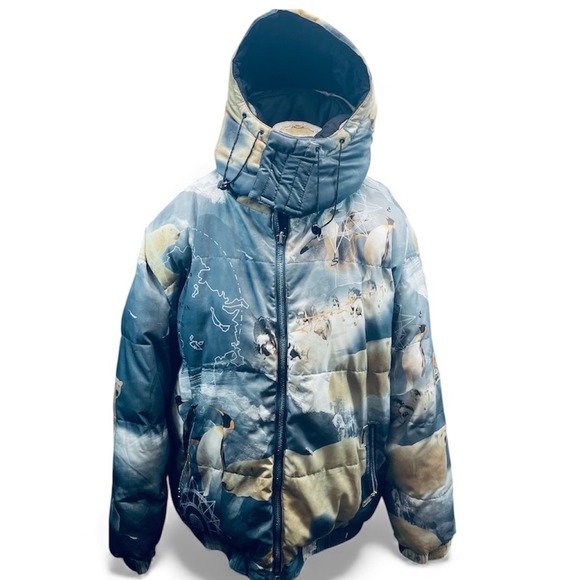 VTG Rugged Wear Men Arctic Expedition Scene Puffer coat Polar Bear Sled Dogs 3XL